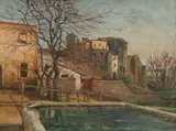 Fanny Assenbaum, Southern village, oil on canvas on cardboard