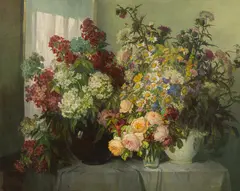 Konstantin Stoitzner, Still life with summer flowers, oil on canvas