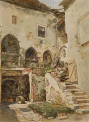 Paul Unbereit, Passauerhof in Stein an der Donau, oil on panel