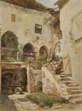 Paul Unbereit, Passauerhof in Stein an der Donau, oil on panel