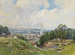 Fritz Lach, View of Linz, 1924, watercolour on paper on cardboard