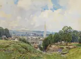 Fritz Lach, View of Linz, 1924, watercolour on paper on cardboard