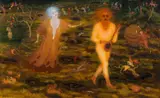 Arik Brauer, Orpheus und Eurydike, oil on plate; framed