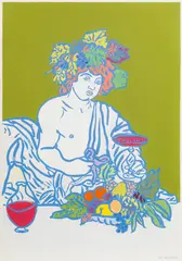 Otto Muehl, The boy with the wine glass (after Caravaggio), 1986, coloured screen print, overpainted; framed