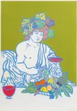 Otto Muehl, The boy with the wine glass (after Caravaggio), 1986, coloured screen print, overpainted; framed