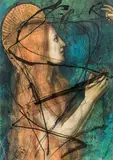 Arnulf Rainer, Untitled, laser print, overpainted (template: photograph of a Giotto fresco); framed