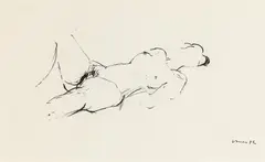 Valentin Oman, Female nude, 1972, charcoal on paper; framed