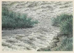 Max Peintner, Die Tasche, 1976, mixed media on paper; framed