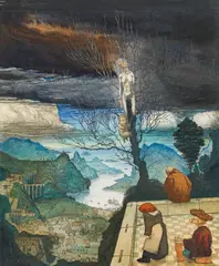 Kurt Regschek, Der Sterbetag, mixed media on paper; framed
