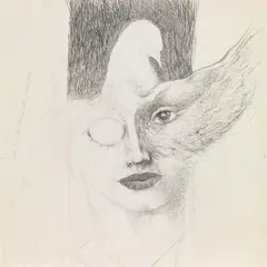 Leherb, Lotte meets Makart, graphite on cardboard; framed