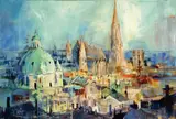 Voka, View of Vienna, acrylic on canvas; framed