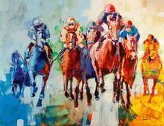 Voka, Horse race, acrylic on canvas; unframed