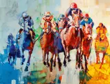 Voka, Horse race, acrylic on canvas; unframed