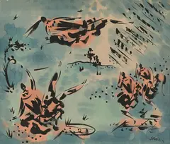Roman Scheidl, Untitled, 1993, Japanese ink with alkocolour on canvas; framed