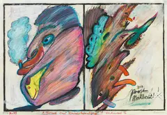 Alfred Klinkan, 1. Versuch einer Rainerbemalung, 1976, mixed media on print (Arnulf Rainer); framed