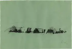 Karl Korab, Houses, 1974, India ink on paper; framed