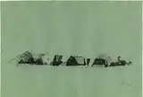 Karl Korab, Houses, 1974, India ink on paper; framed