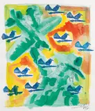 Jörg Immendorff, Beuys and Mozart, 1997, mixed media on paper; framed