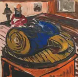 Jörg Immendorff, Baselitz and eagle, 1989, gouache on paper; framed