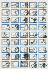 Matthias Griebler, Pinocchio stamps, 1996, India ink on paper; framed