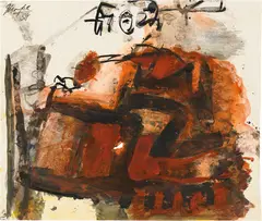 Jürgen Messensee, Infantin, 1989, mixed media on paper; framed