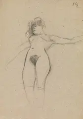 Gustav Klimt, Floating nude with spreaded arms (study for "Medizin"), 1897/98, black chalk on paper