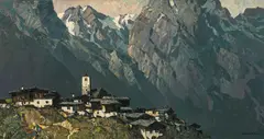 Oskar Mulley, Mountain village, oil on canvas