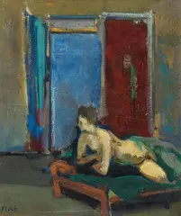 Joseph Floch, Red shade III" (reclining figure), 1963, oil on canvas