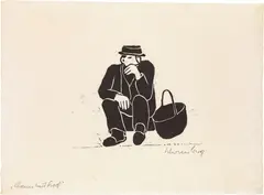 Mann mit Korb by Werner Berg, 1937, woodcut on paper, sold Mar 2022