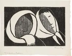Werner Berg, Mit weißwollenen Kopftüchern, 1981, woodcut on paper