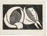 Werner Berg, Mit weißwollenen Kopftüchern, 1981, woodcut on paper