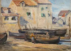 Max Kurzweil, Werft in Concarneau, oil on cardboard