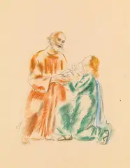 Anton Faistauer, Presentation in the temple with Simeon - design for the ceiling frescoes in the church in Morzg, Salzburg, c. 1922/23, pencil and pastel on paper