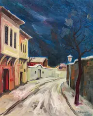 Karl Josef Gunsam, Kahlenberg village in winter, 1957, oil on canvas