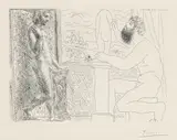Pablo Picasso, Sculpteur travaillant sur le motif avec Marie-Thérèse posant, 1933, etching on Vergé de Montval paper with watermark "Vollard"