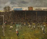 Tibor Pólya, Stadium in the Volksgarten in Budapest, oil on panel