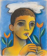 Carry Hauser, Flute playing boy, 1949, pastel on paper