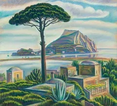 Theodor Allesch-Alescha, Southern Italian coastal landscape, 1952, pastel on paper