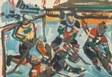 Wilhelm Kaufmann, Ice-hockey, mixed media on paper