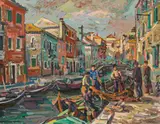 Wilhelm Kaufmann, Fishermen in Venice, oil on hardboard