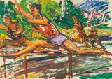 Wilhelm Kaufmann, Hurdle race, mixed media on paper