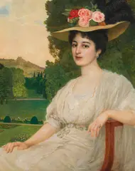 Eduard Kasparides, Lady with hat, oil on canvas