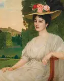 Eduard Kasparides, Lady with hat, oil on canvas