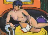 Helmut Arnez, Nude (Reading girl on black sofa), 1962, oil on canvas