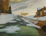 Eduard Kasparides, Winter sun, oil on cardboard