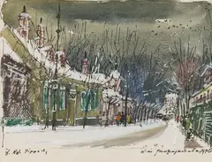 Hans Robert Pippal, Grinzinger Straße, Vienna, 1976, India ink, watercolour on paper