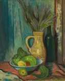 Fritz Silberbauer, Still life with flowers and fruits, oil on canvas on hardboard