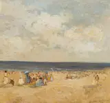 Hans Ruzicka-Lautenschläger, Summer fun on the beach, 1924, oil on panel