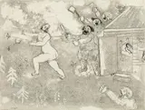 Marc Chagall, La fuite tout nu", no. 69 from"Les Ames Mortes, 1948, aquatint-etching on laid paper