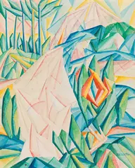 Maximilian Reinitz, Woman in the garden, watercolour on thin cardboard